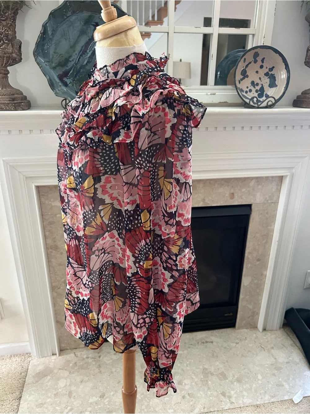Boden Multi Floral Ruffle-Neck Blouse